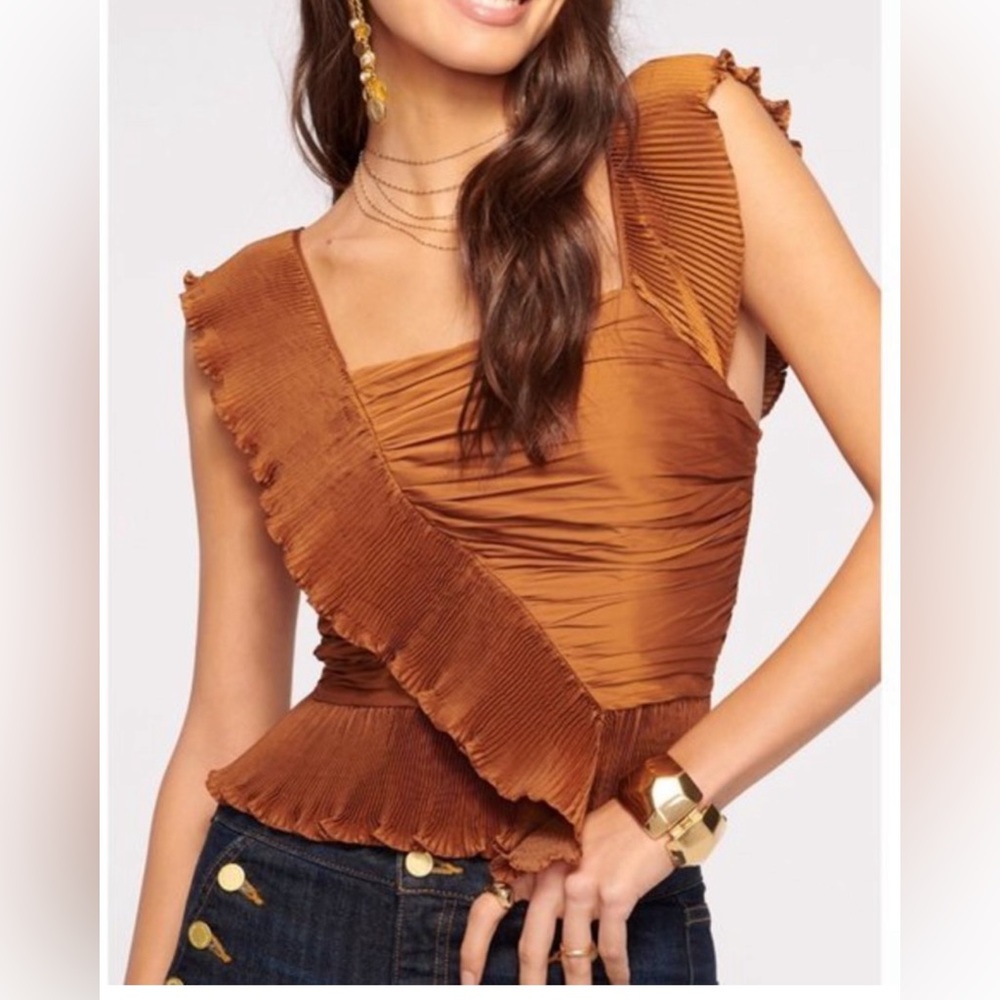 Ramy Brook Copper Ruffle Wrap Peplum Blouse